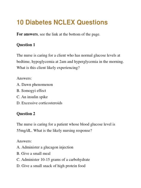 Diabetes Mellitus Practice Questions For NCLEX .